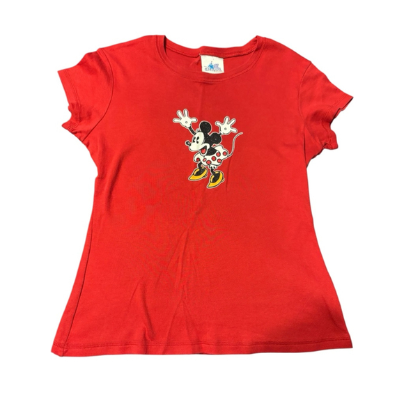 Disney Glittered Minnie Mouse Polka Dot Cotton Short Sleeve Tee M (18” PTP) - Picture 1 of 5